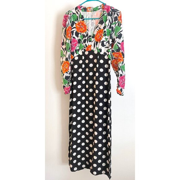 Rixo London Gretal Long Sleeve Spot Floral Chain Silk Cocktail Dress XXS - Picture 5 of 13